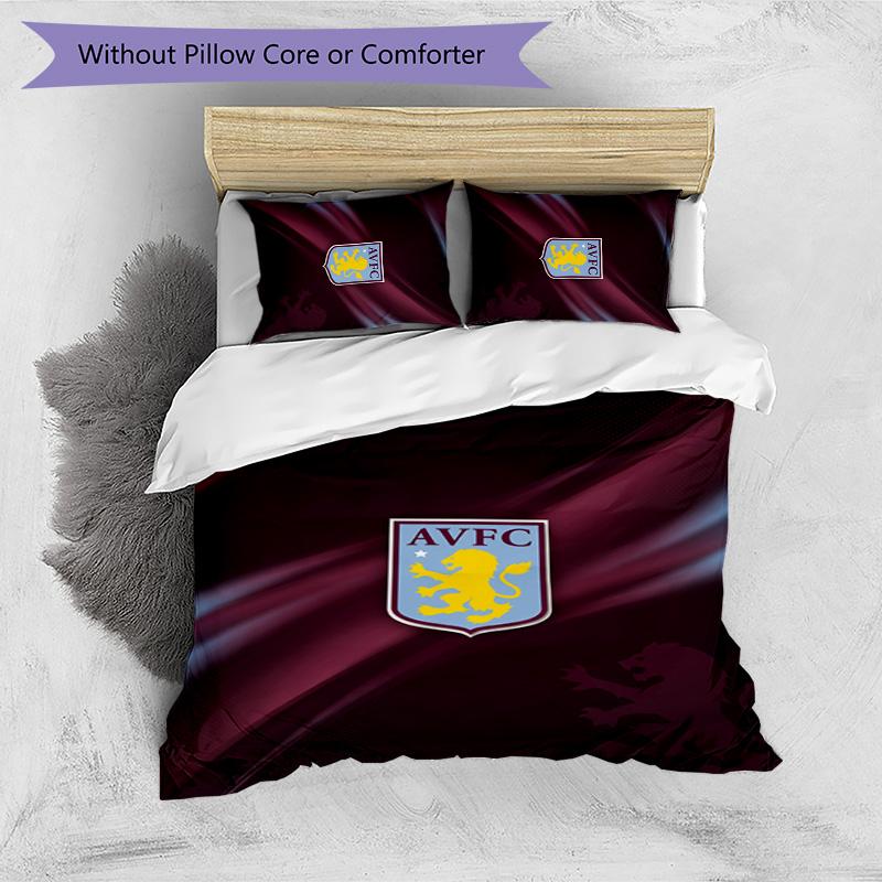 Aston Villa Football Printed 3PCS Bedding Set Breathable Duvet Cover with Pillowcases Decorative Bed Linen for Bedroom Home