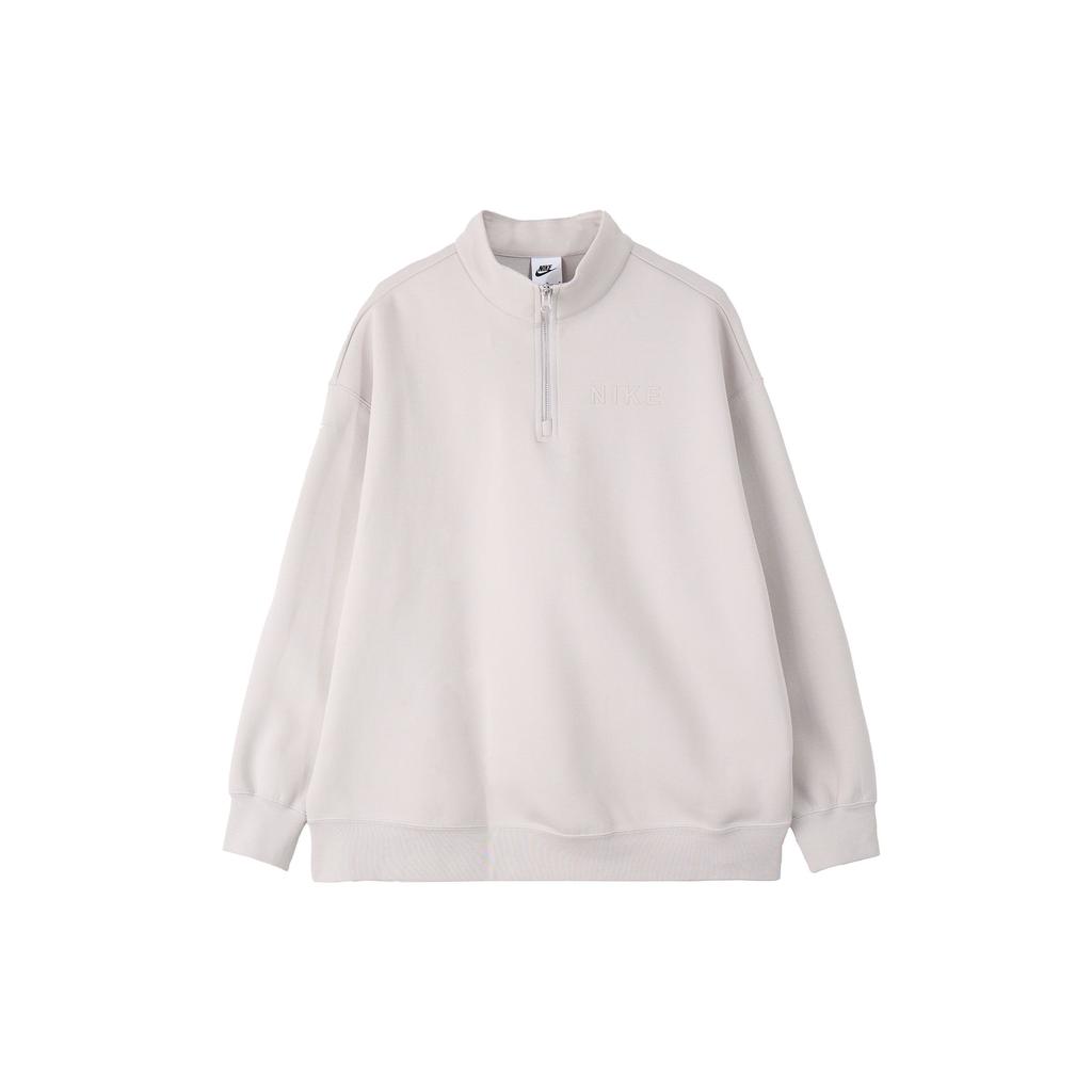 Nike Sportswear Tech Fleece Half-Zip Stand Collar Sweatshirt Women Tops Light-Iron-Ore Gray HF5175-012