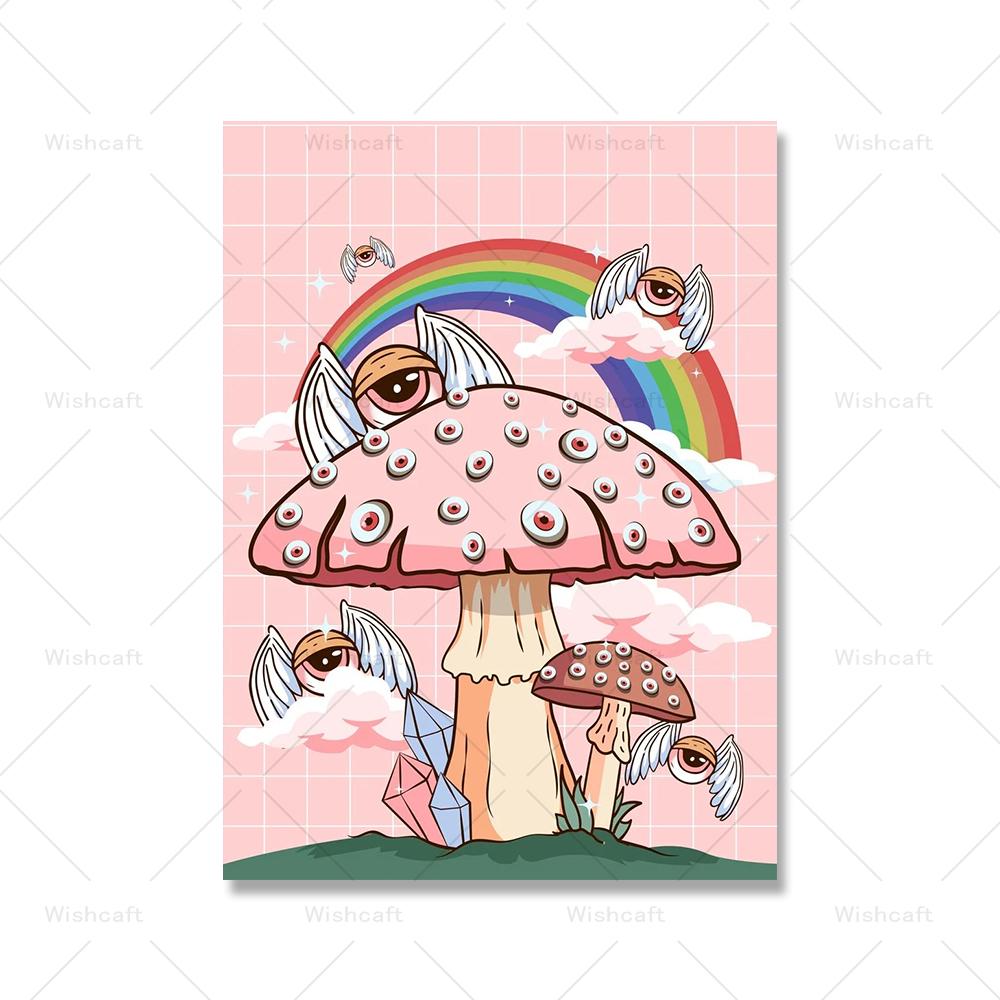Weirdcore Eyes Cottagecore Art Prints Kawaii Cherry Lollipop Arbuz Food Canvas Painting Pink Aesthetic Wall Art Pictures