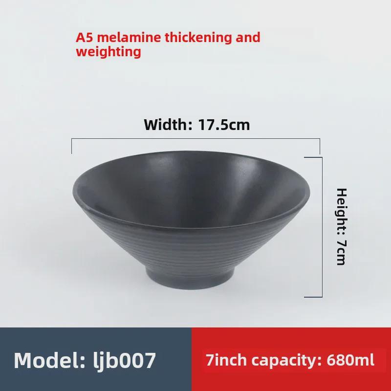 Ударопрочная меламиновая миска для лапши рамэн - черный искусственный фарфор, идеально подходит для острой лапши или риса в ресторанах.