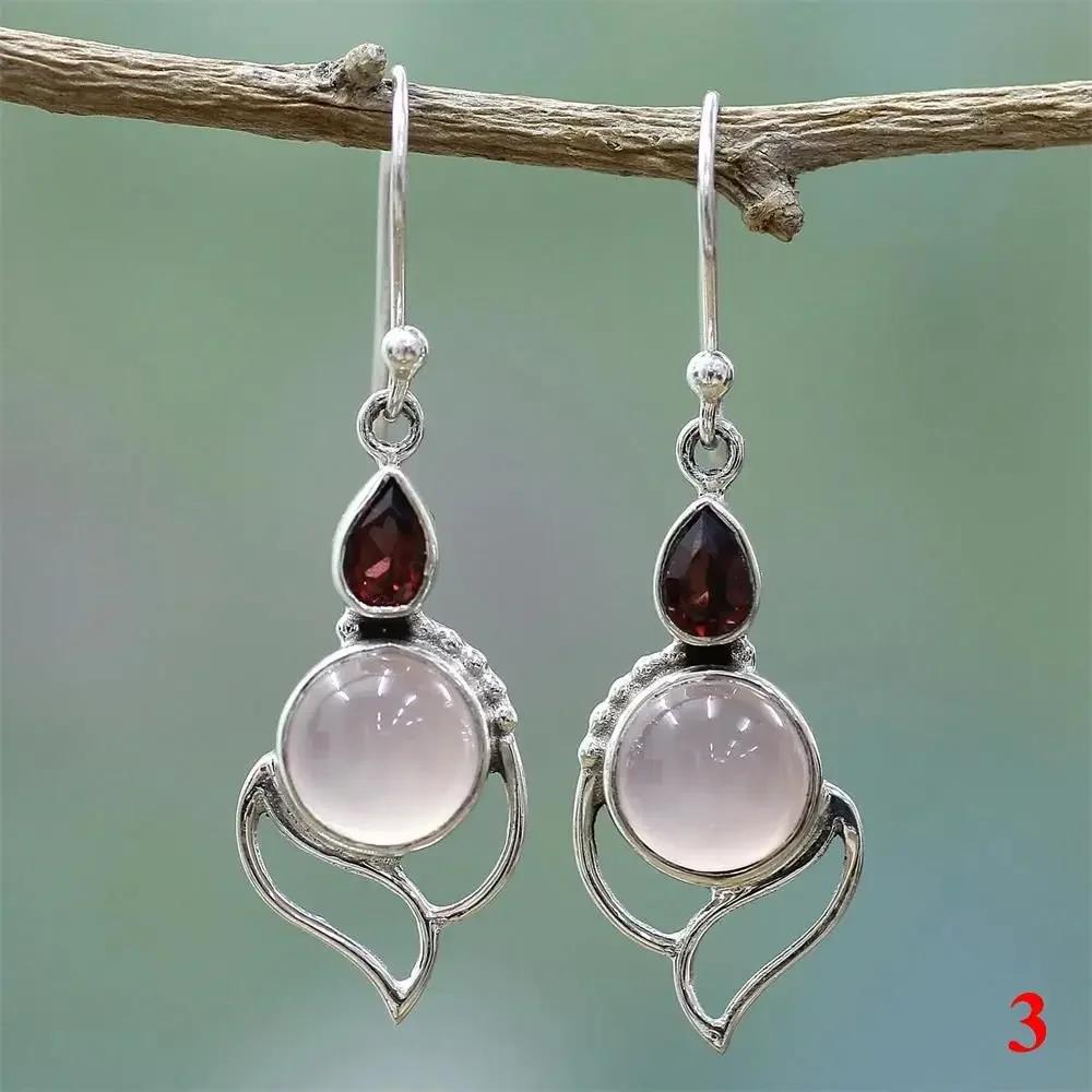 Women Natural Charm Multi-Gemstone Rainbow Moonstone & Peridot & Amethyst & Turquoise Pendant Earrings Vintage Jewelry