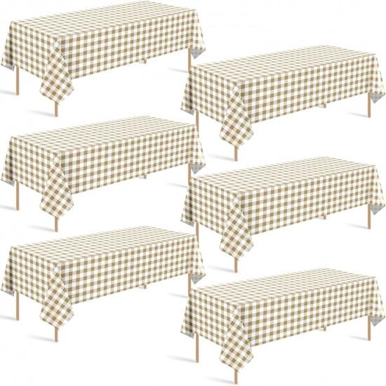 Hallswl 3pcs Khkai Gingham Tablecloth,Brown Beige Checkered Tablecloths Buffalo Plaid Disposable Plastic Table Covers for Birthday Baby Shower Bridal