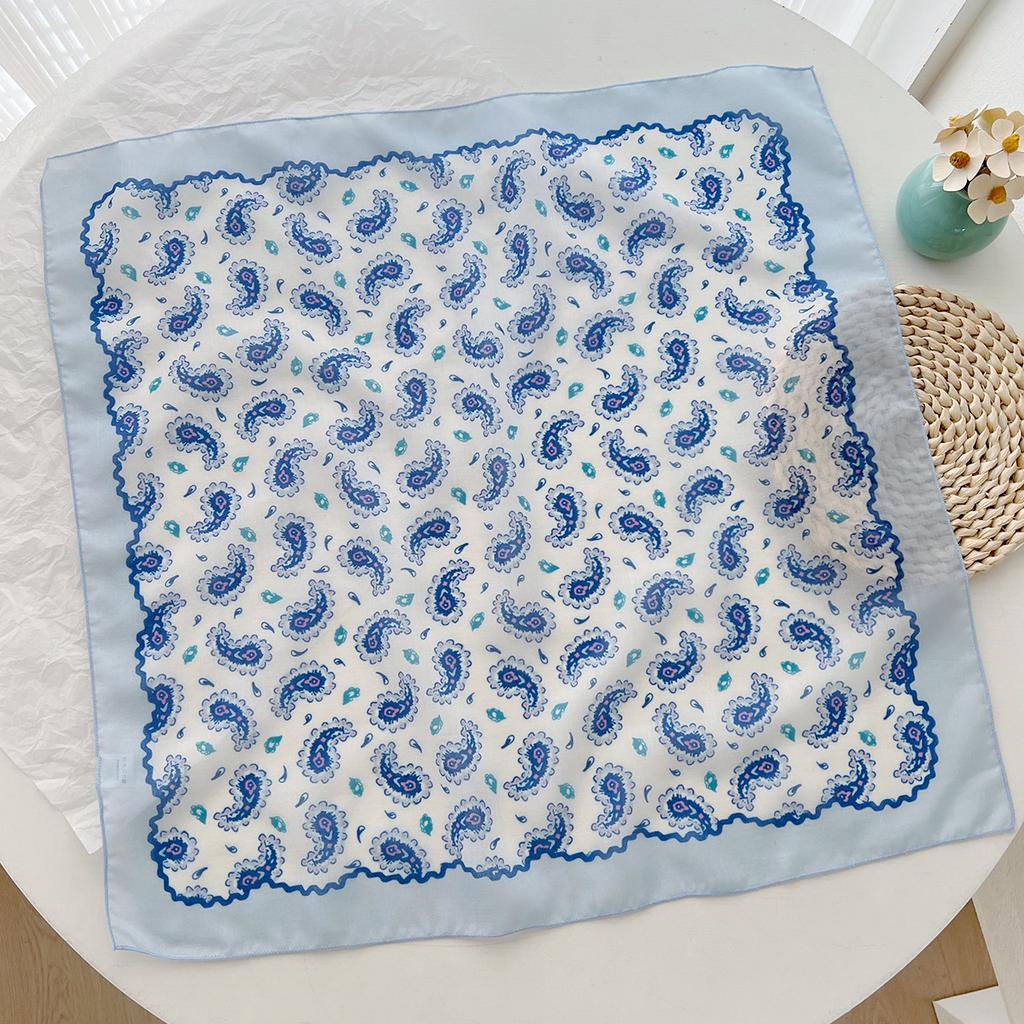 New fresh and breathable female soft literary and decorative small silk scarf Japanese retro versatile cashew nut flower cotton and linen small square
