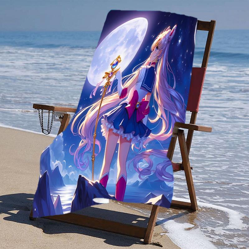 proof beach towel with a Sailor Moon1 pattern - soft,absorbent,quick-drying,machine washable - perfect for swimming,camping,bathing