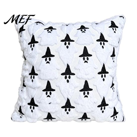 Soft Plush Decorative Cushion Cases Halloween Ghost Cover, Fuzzy Throw Pillow 18x18 Inch Seasonal Bedroom Accessories Washable Case for Sofa