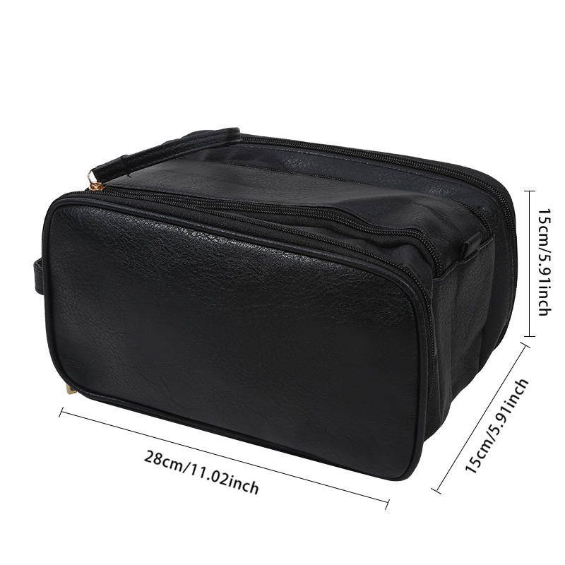 Дорожная косметичка из искусственной кожи, большая вместимость, многофункциональные косметички, переносная сумка для хранения косметических принадлежностей с двойной молнией и кисточками