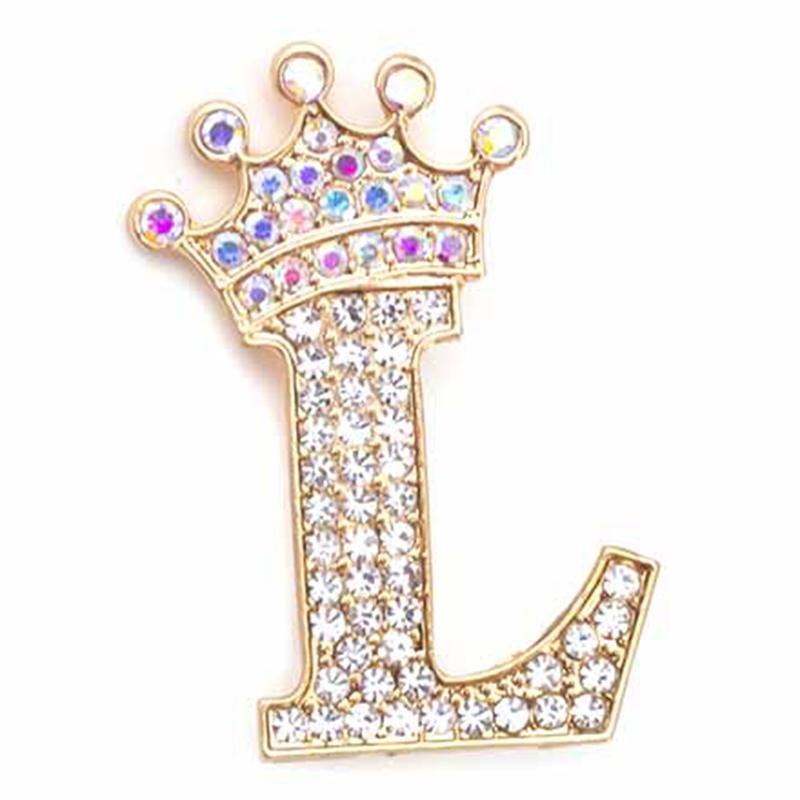 Fashion Crown 26 Initial Letters A To Z Crystal Rhinestone Brooch Pins Women