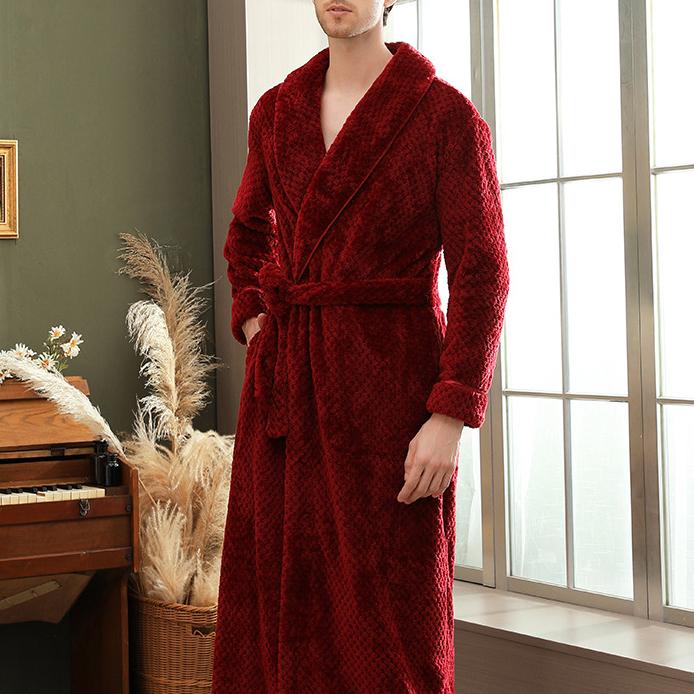 Коралловый флисовый халат с длинным рукавом Домашняя одежда Плотный фланелевый парный халат Пижамы Серый Осень Зима Wam Свободная одежда для отдыха