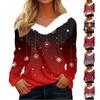 Women's T Shirt Tee  Print Shirt Long Sleeve Party  Fleece Collar V Neck  Top
