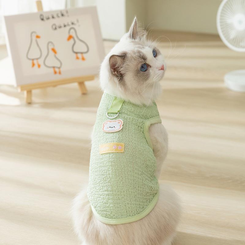 Spring and Summer Cat Hairless Cat Thin Breathable Small and Medium Dog Dog Bear Vest Teddy Bear Pet Clothes
