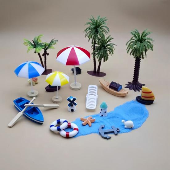 Micro Landscape Ornaments, Beach Miniature Decoration, Boat/Chair/Umbrella/Palm Tree/Swimming Ring for Succulents Pots Glass Covers DIY Seaside Scene