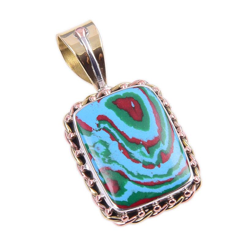 Натуральный Радужный Кальцитовый Самоцвет 925 Проба Стерлинговое Серебро Двухцветная Подвеска 1,25'' d0I04