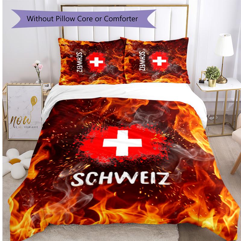 Switzerland football Printed Bedding 3 Piece Set Cozy Breathable Bed Cover Set as Housewarming Holiday Gift