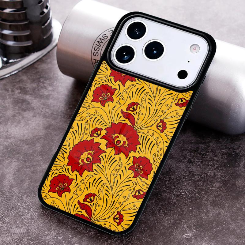 Khokhloma Russian Pattern Flower Phone Case for iPhone 17 16 15 Pro Max Air 14 13 12 11 Plus Shockproof Cover