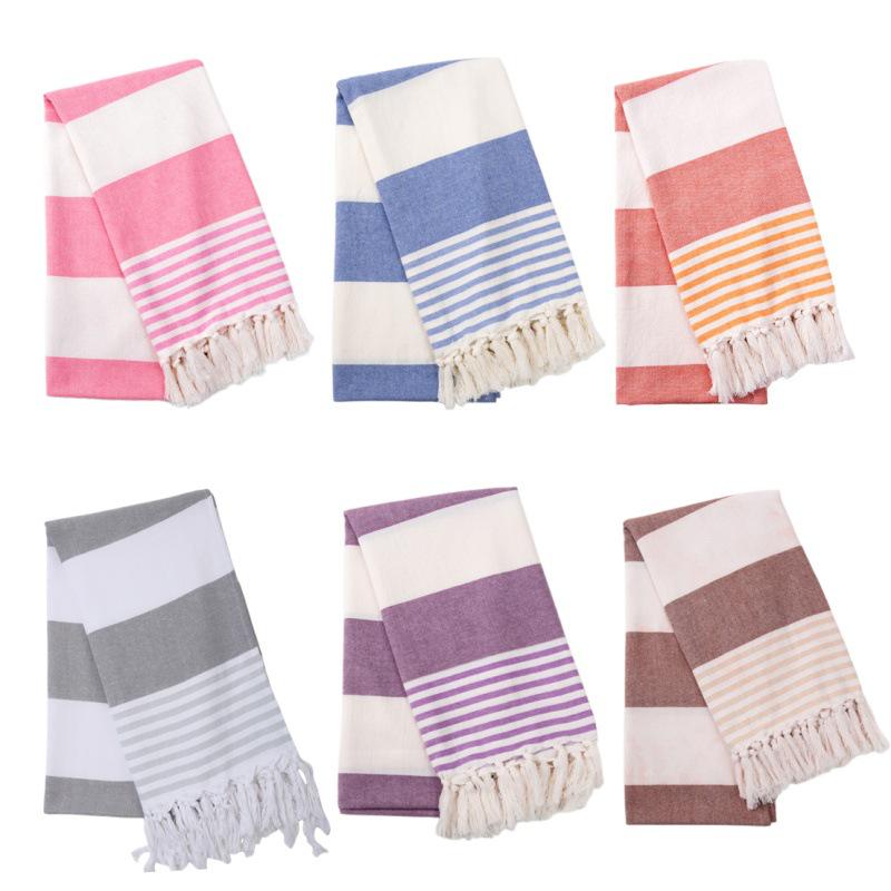 Turkey Striped Cotton Tassel Beach Towel for Adults