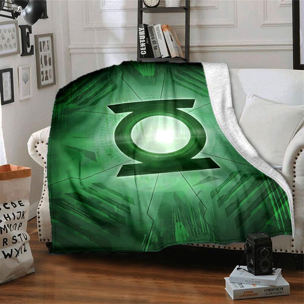 1pc Green Lantern Symbol Blanket Polyester Fiber, All Season Comfort for Sofa, Bed, Office, Car, Camping Ideal Home Decor & Gift, Office Comfort