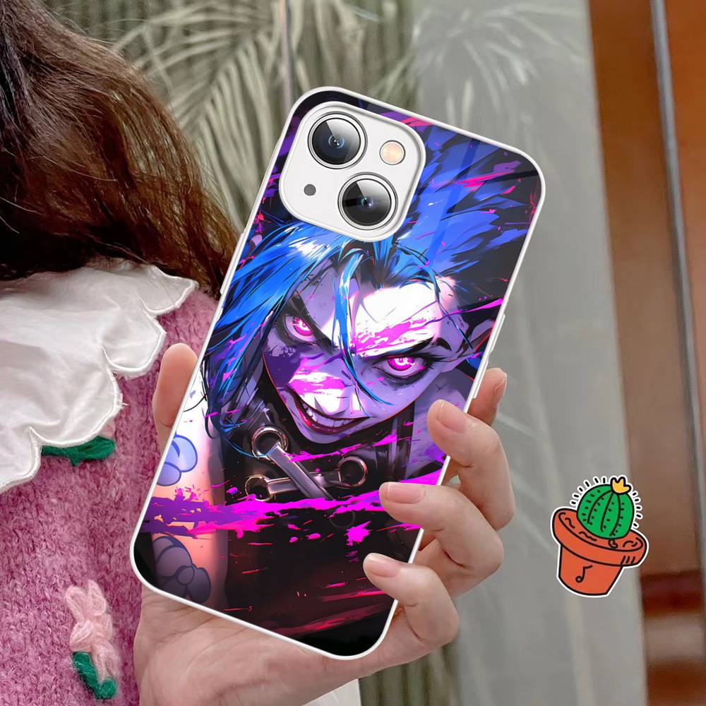 Чехол для телефона с персонажем Джинкс из мультфильма Arcane для iPhone 15 13 12 Mini 11 Pro XS Max X XR 14 Plus, Чехол из закаленного стекла