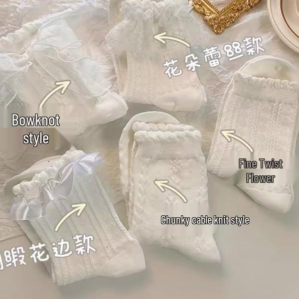 Лолита Белый Бант До середины икры Кружевные Женские Летние Носки - Милый Японский Школьный Стиль JK Дизайн Принцессы