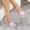 European Roman Peep Toe Platform Sandals, Crystal Goblet Thick Heel Slip On Mules, Sexy Nightclub Party Dress Shoes LFD-1109-3