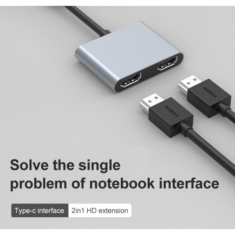 Распределитель 2 в 1, совместимый с Type-C и HDMI, USB3.1 HD 4K, двухпортовый двухпортовый дисплей с одновременным отображением Type-C
