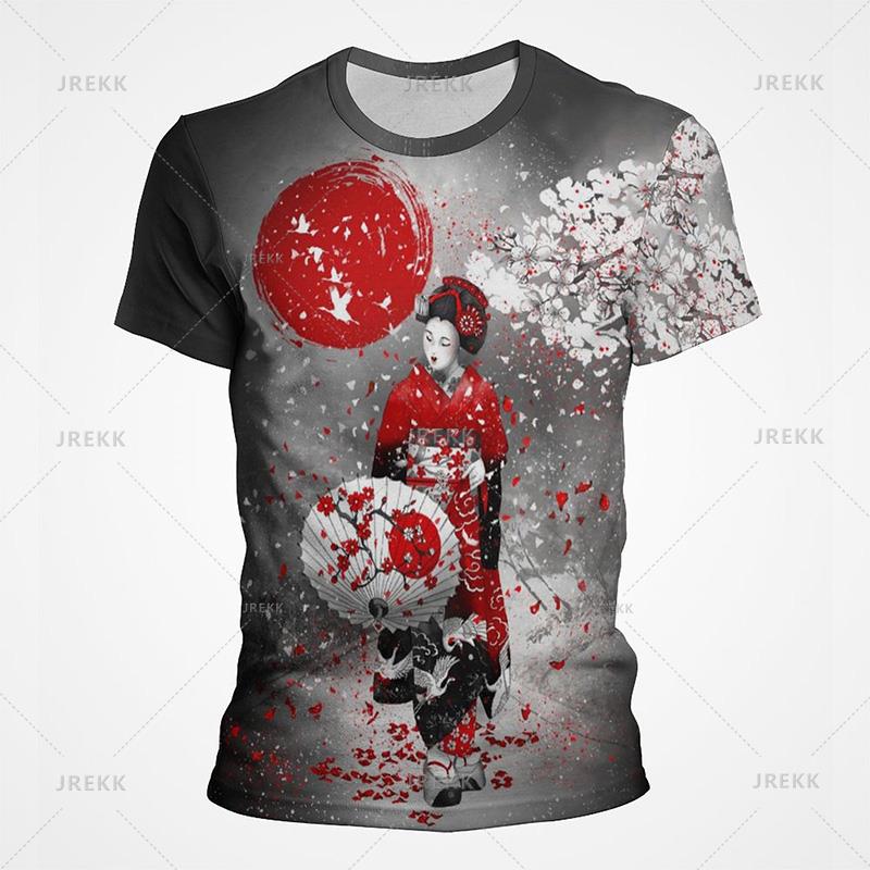 Винтажные японские футболки с рисунком тушью, старинные женские футболки с 3D-принтом для мужчин, повседневные уличные топы, новые летние детские дышащие вещи