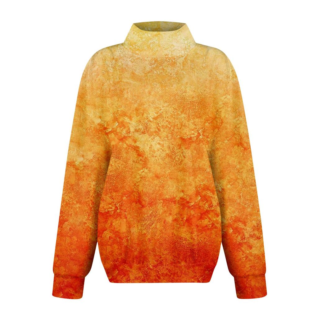 Женская мода с принтом и длинными рукавами, свободная полуводолазка с разрезом, толстовка, топ