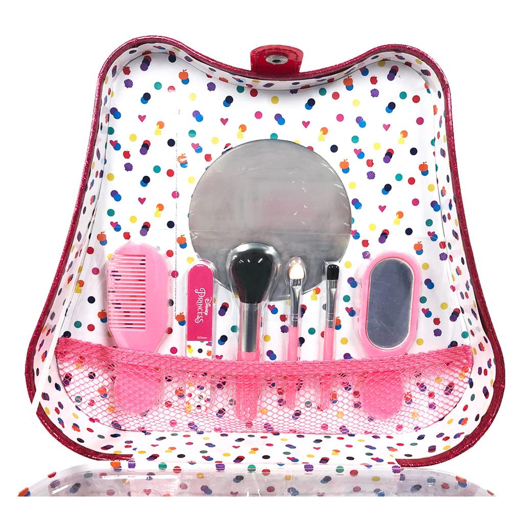 Disney Princess Cosmetic Set with Portable Handle and 30 Piece Set with Kids Makeup Cosmetic Makeup Girls Snow Princess Mirror, Stickers, Cosmetics,