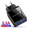 Многопортовое LED-зарядное устройство 4USB 3A с вилкой EU/US для мобильных телефонов и планшетов