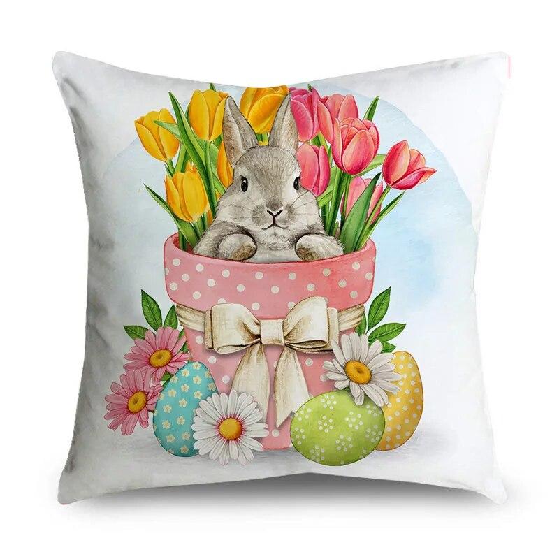Пасхальное яйцо кролик цветочный узор наволочка диван украшения праздничная атмосфера декоративная наволочка