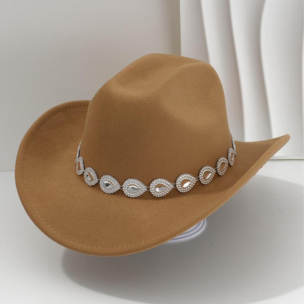 Women's Western Cowboy Hat with Teardrop Gem Embellishment - Vintage Jazz Party Hat.