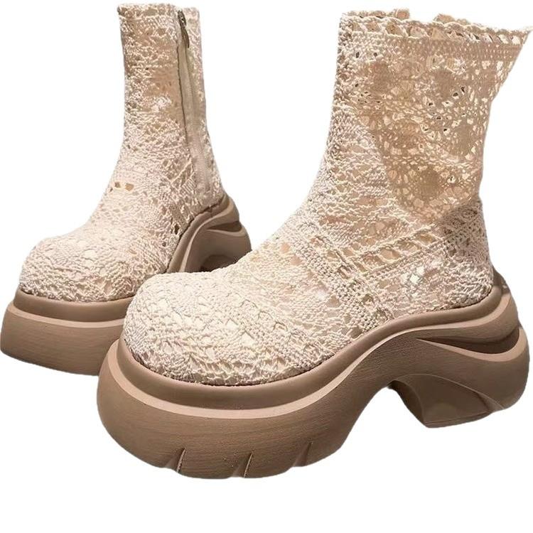 Net Boots Female Cool Boots Summer Cotton and Linen Explosion Fairy Wind 2025 New Hollow Breathable Short Boots Thin Fashion Boots