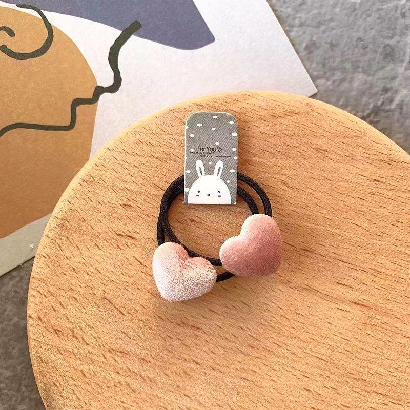 2pcs Velvet Heart Plaid Star Button Princess Headwear Kids Elastic Hair Bands Children Hair Ties Ropes Girls Accessories Baby Headdress