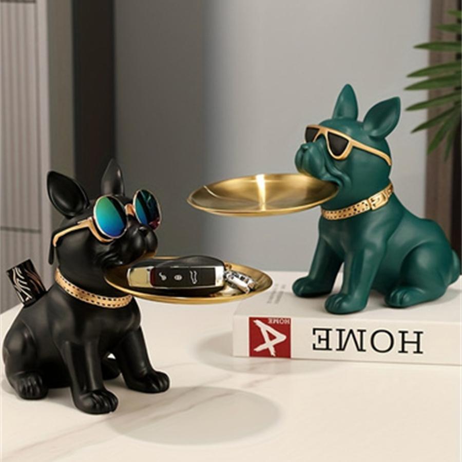 Nordic Fashion Art Французский бульдог Фигурки животных из смолы Крутая скульптура собаки Поднос для конфет Закуска Ключ Монета Фрукты Ювелирные изделия Хранение Статистика