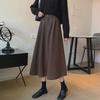 Women's Brown High-Waist A-Line Skirt: Thick, Slimming, Hip-Covering Medium-Length for Autumn and Winter