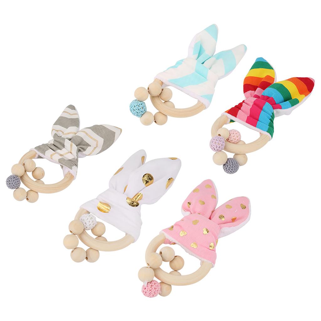 Wooden Handmade Colorful Beads with Rabbit Ear \'s Shape Hanging Decor for Baby