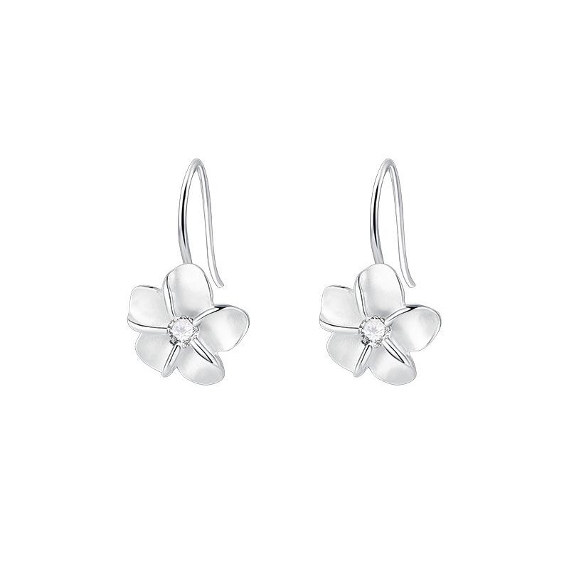 Real 925 Silver Zircon Flower Ear Hook Stud Earrings For Women Elegant Plant Fine Jewelry Light Accessory