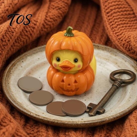 Unique Resin Gift for Friends Halloween Pumpkin Duck Ornament, Stacked Yellow Art Home Entrance Figurines, Cute Mini Desktop Decor Party Decorations