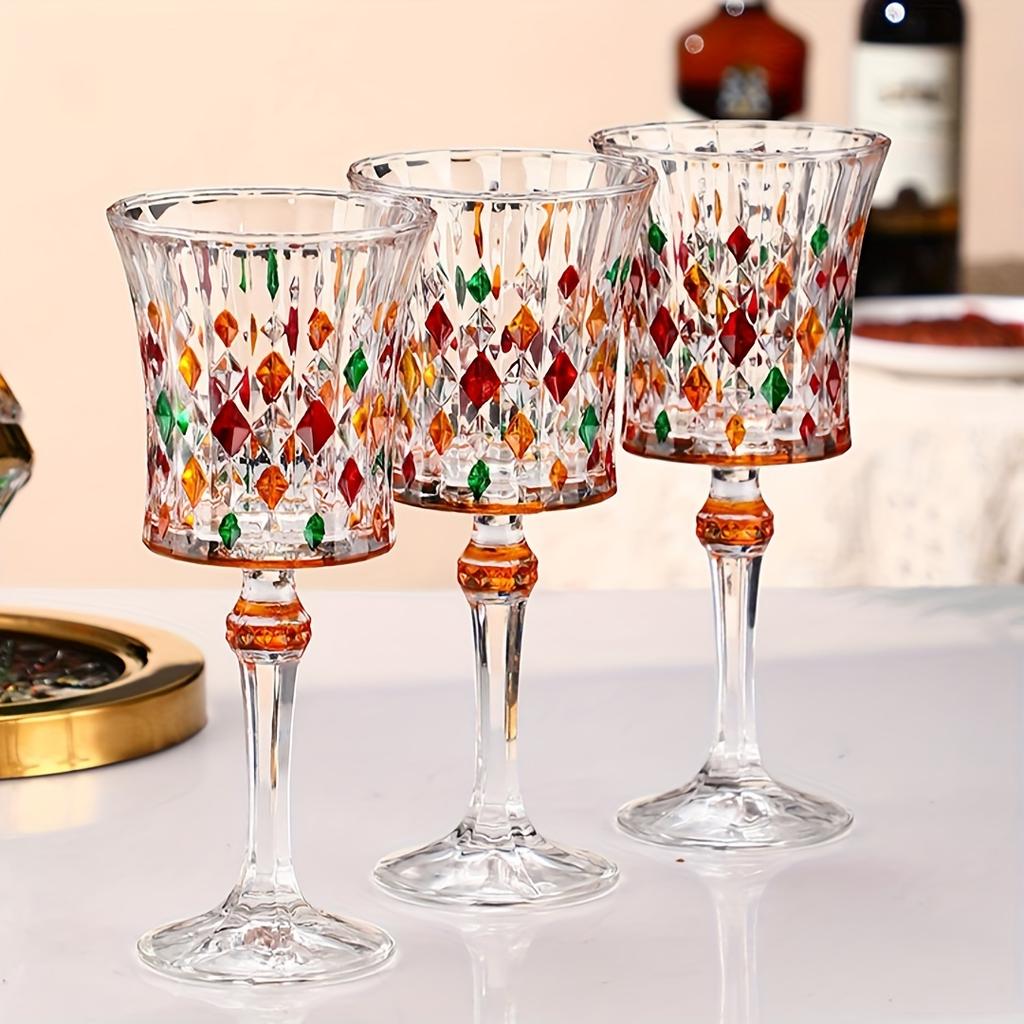 Бокал для вина во французском стиле, 270 мл/9,1 унций, 2 шт., красочные тисненые бокалы для шампанского, винтажные бокалы для виски, коктейля, бара, клуба, ресторана и дома
