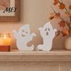 White Ghost Figurine for Home Cute Halloween Wooden Table Sign, Spooky Standing Decorative Entryway Block Sign Holiday Tiered Tray Centerpiece, Indoor
