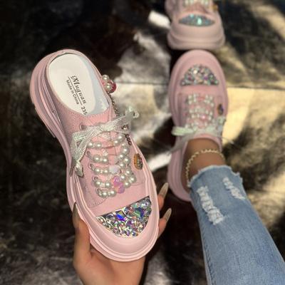 Baotou полутапочки женские летние тапочки с толстой подошвой и пайетками без каблука увеличивающие рост и стройнящие женские туфли