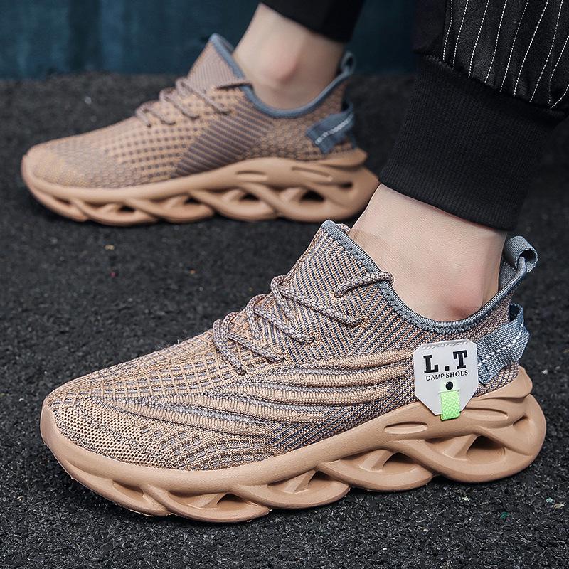 Мужские повседневные кроссовки 48 размера Flyknit с дышащей сеткой - Весна/Лето, модные, с крученой подошвой и амортизацией.