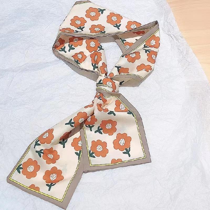 Маленький белый и нежно-зеленый шелковый шарф для женщин, тонкая лента, повязка на голову, резинка для волос, украшение для сумки, длинный