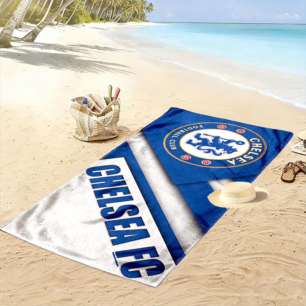 Beach Towel Chelsea FC Blue Crest Classic, Quick Dry Microfiber, Soft Absorbent, for Soccer Fan Gift