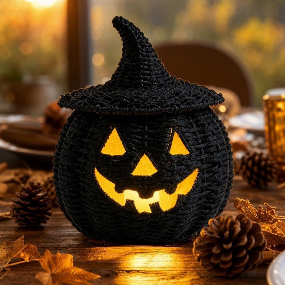 Handcrafted Witch Hat Halloween Woven Seagrass Pumpkin Candy Storage Basket  Halloween Decoration
