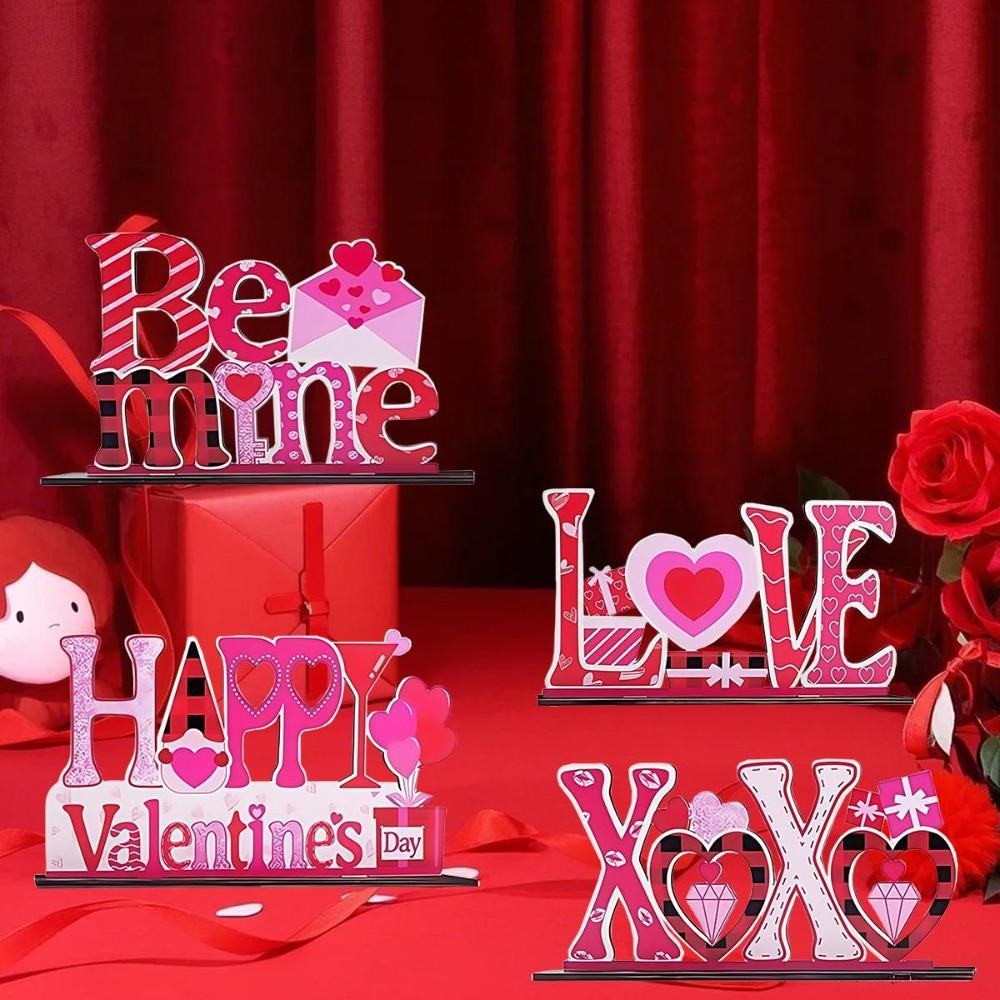4 шт., настольные центральные знаки «Любовь», подарки на День святого Валентина, украшения, деревянный знак на стол, декор на День святого Валентина, романтический декор ко Дню святого Валентина для домашнего стола