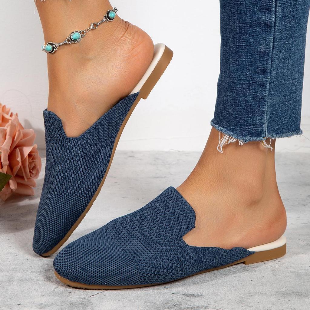 2025 мода популярная новая однотонная круглая головка большого размера с одной педалью повседневная плоская подошва женская дрэг