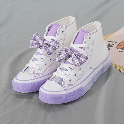 Женские повседневные уличные туфли-клэпперы в корейском стиле с плоской подошвой, осенние высокие парусиновые туфли с бантом Zapatos De Mujergg