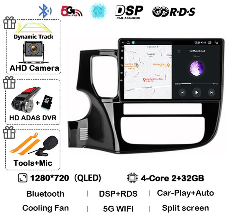 Android14 Carplay Автомагнитола для Mitsubishi Outlander 3 GF0W GG0W 2012-2018 Мультимедийный GPS-плеер Стерео 2din Головное устройство DSP
