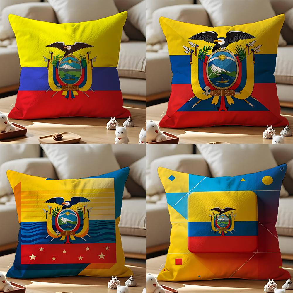 Ecuador Ecu Flag Cushion Cover 1 Piece Short Plush Pillowcase, Soft And Washable, Mostly Used For Sofa, Car