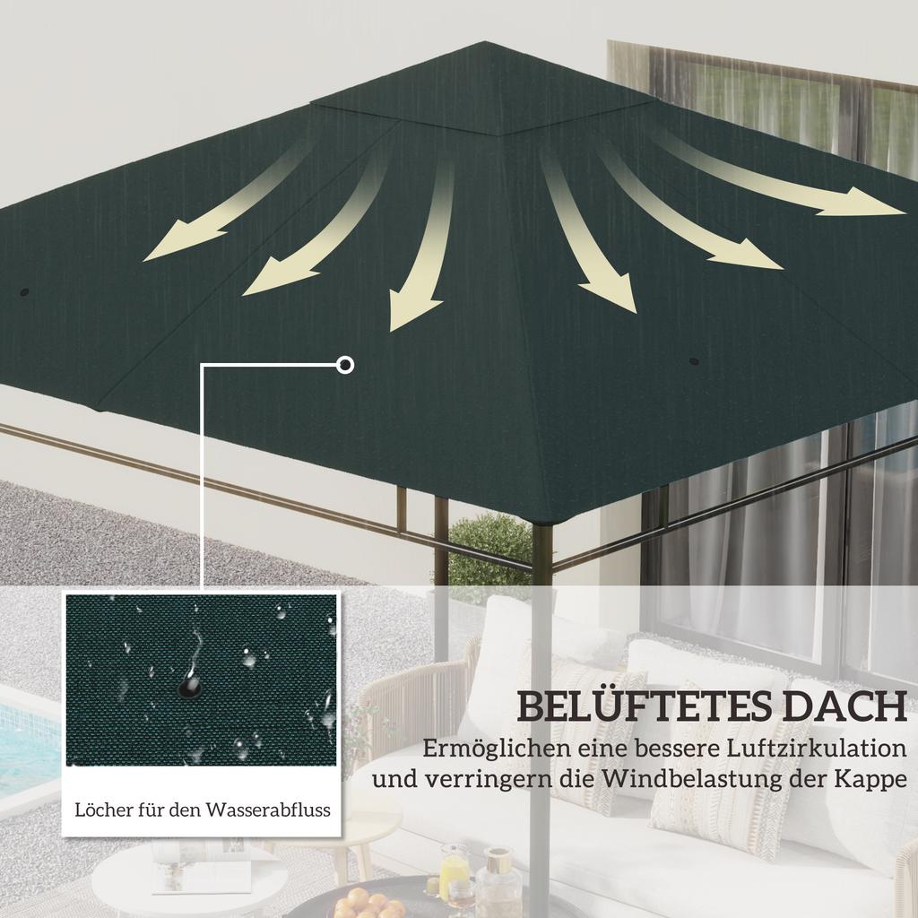 3 x 3 m Gazebo Canopy Replacement Cover, Garden Gazebo Roof Replacement, TOP COVER ONLY, Charcoal Green